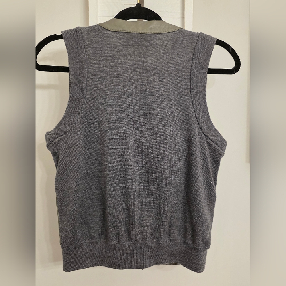 BCBGMAXAZRIA Olive Green Leather And Merino Wool Vest - Picture 4 of 9